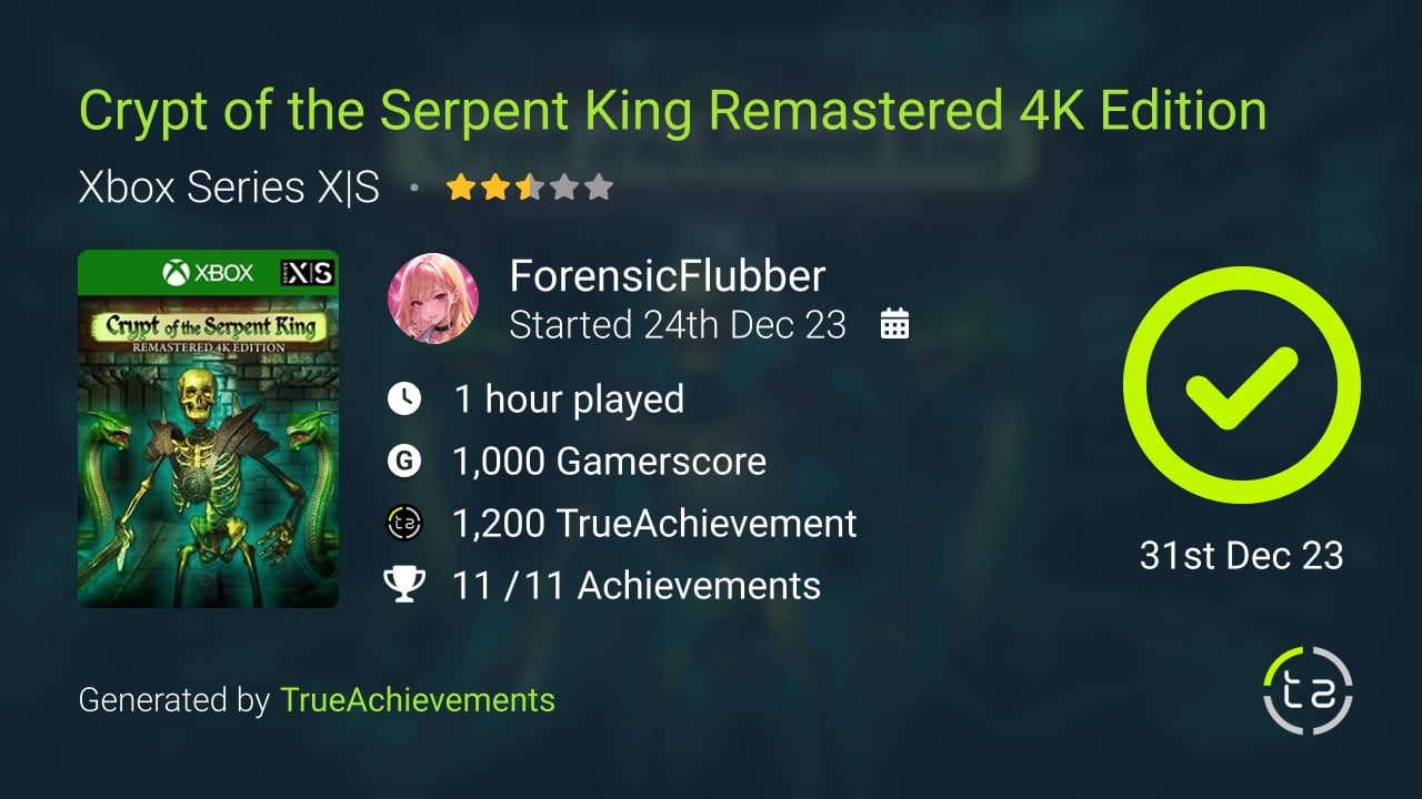 Crypt of the Serpent King Remastered 4K Edition achievement summary